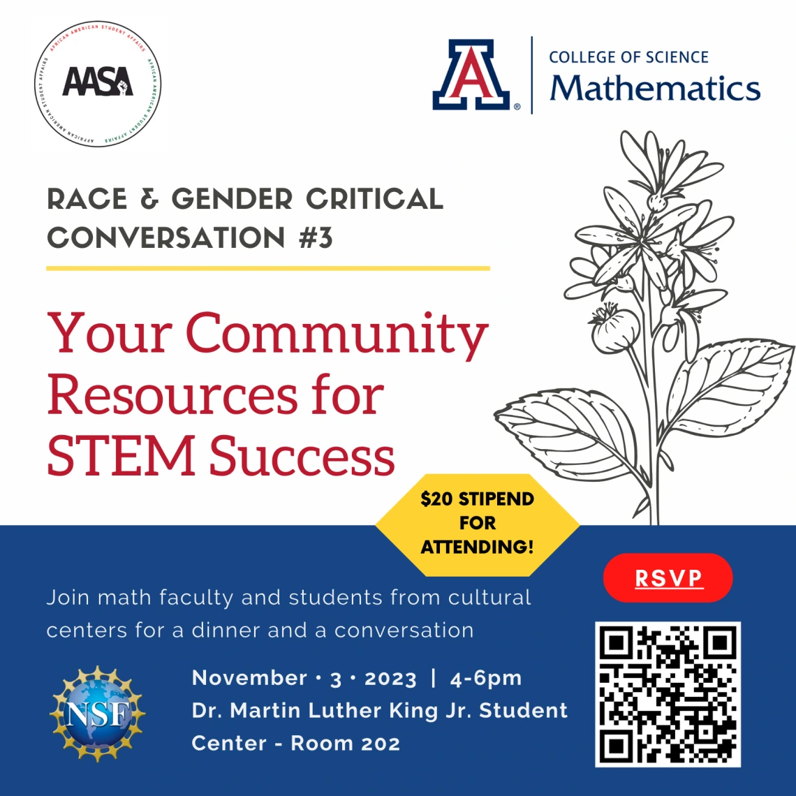 flyer states Race & Gender Critical conversation #3 Your Community Resources for Stem Success
