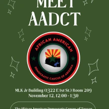 Green flyer with white words that say MEET AADCT