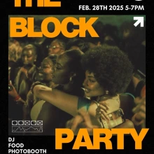 flyer advertising the Block Party Feb. 28th 5-7 MLK parking lot